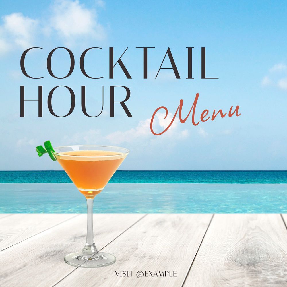 Cocktail hour menu Facebook post template, editable design