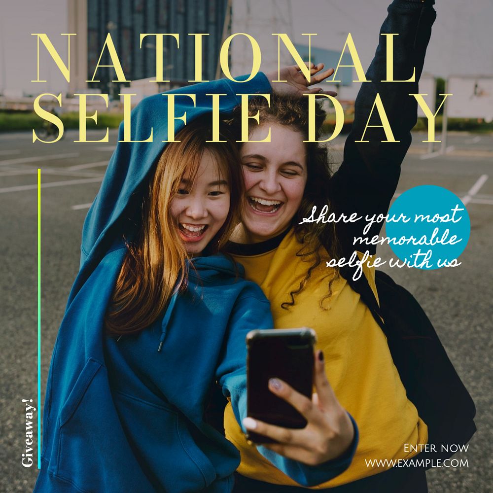 National selfie day Facebook post template, editable design