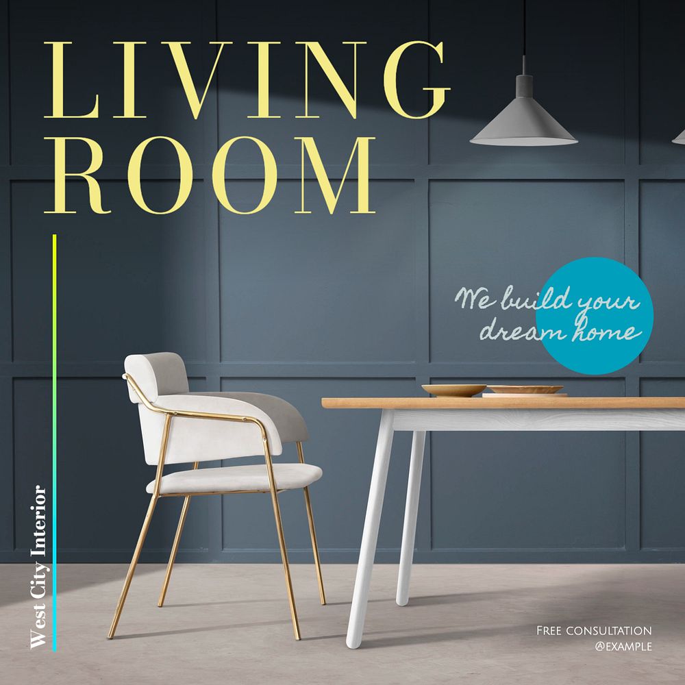 Living room Facebook post template, editable design