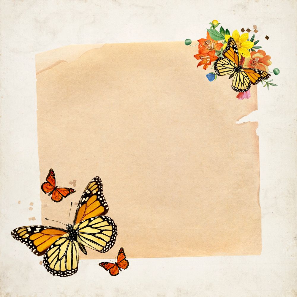 Aesthetic butterflies, note paper remix, editable design