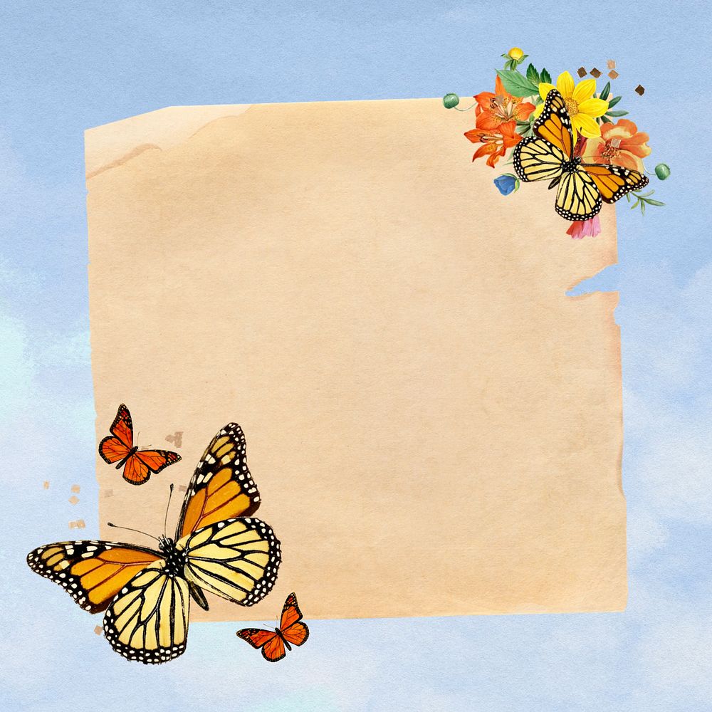 Aesthetic butterflies, note paper remix, editable design