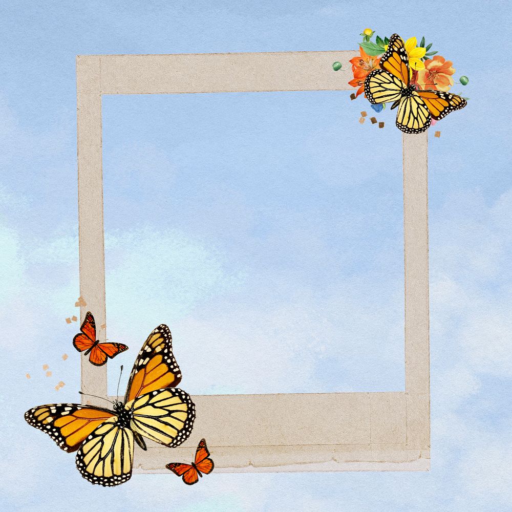 Butterfly instant film frame, creative remix, editable design