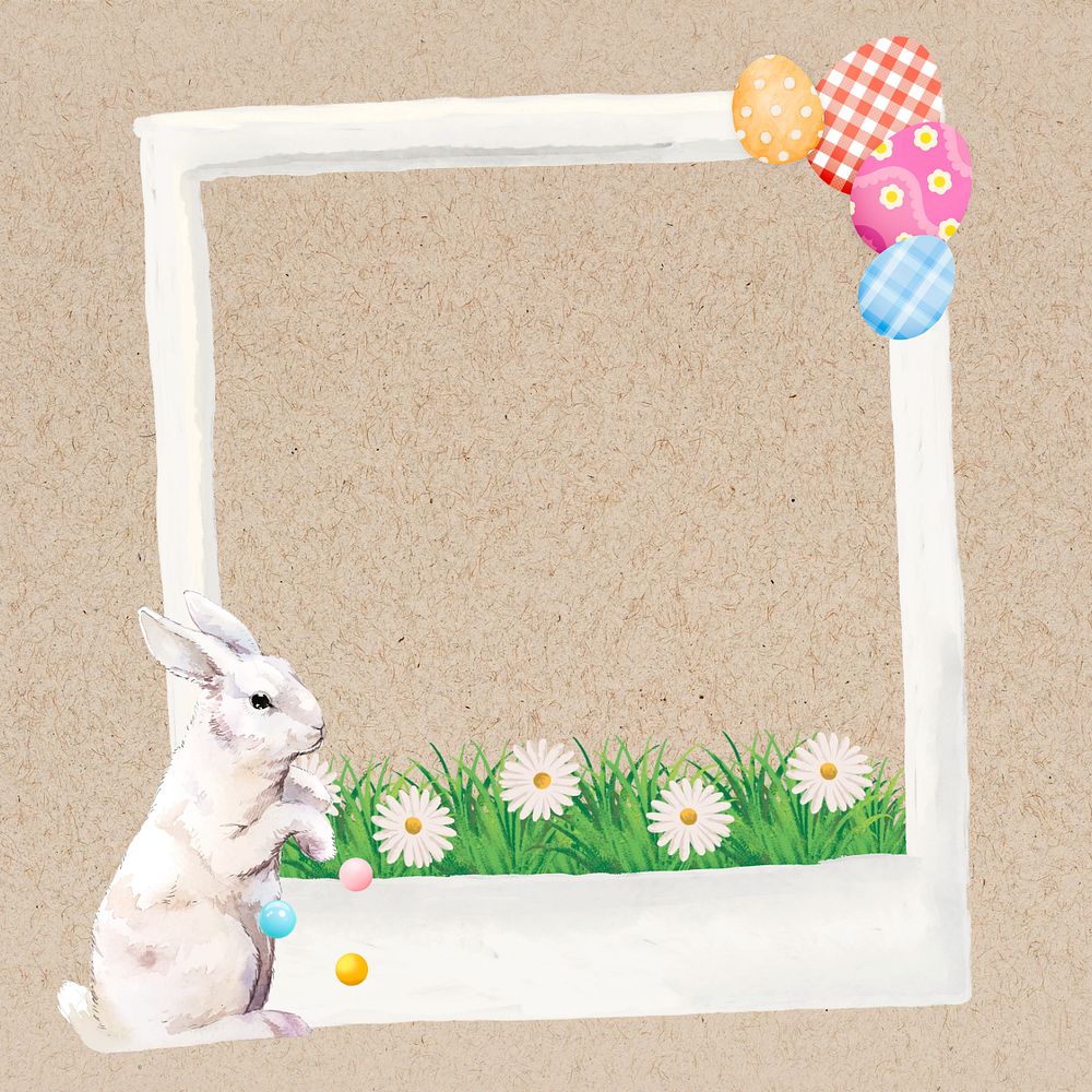 Easter bunny instant film frame, creative remix, editable design