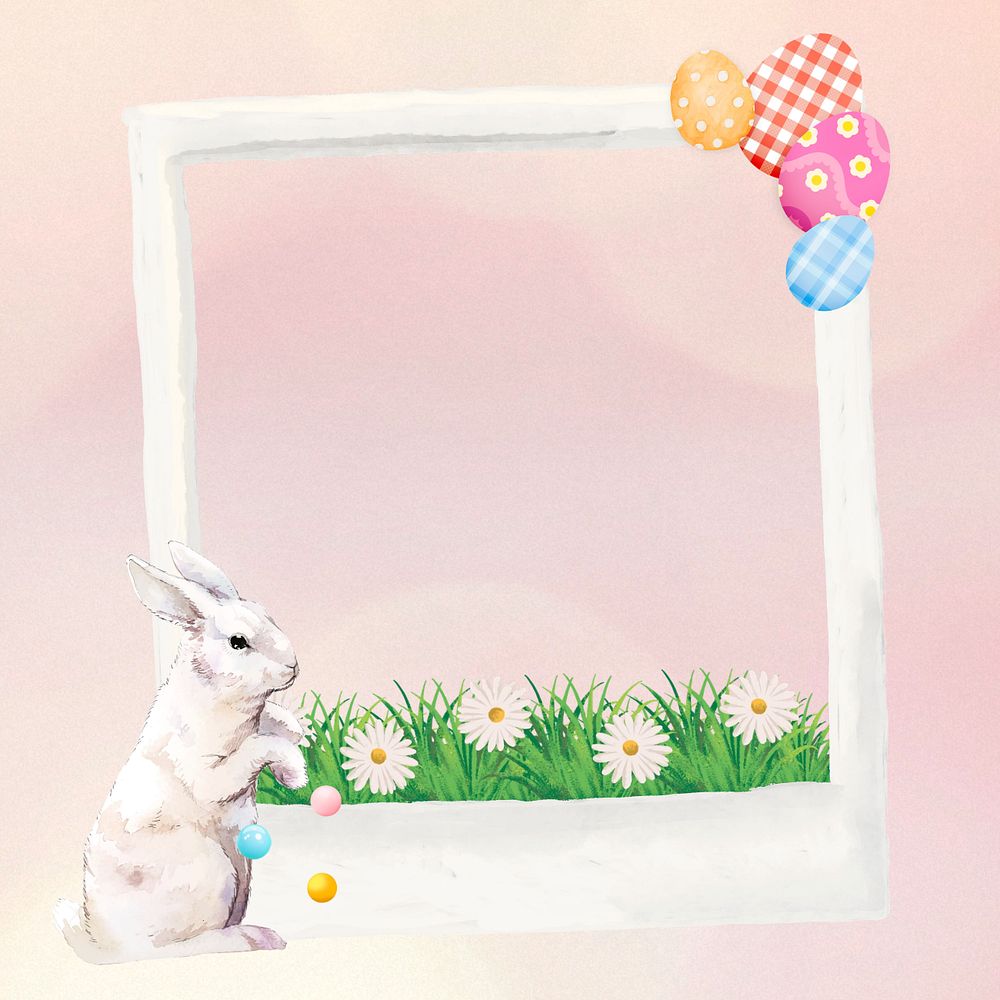 Easter bunny instant film frame, creative remix, editable design