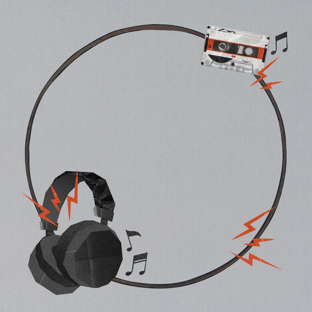 Headphones cassette tape frame, creative remix, editable design