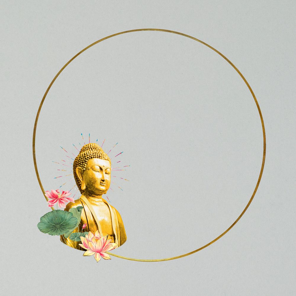 Buddha statue circle frame, creative remix, editable design