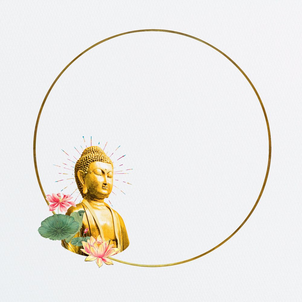 Buddha statue circle frame, creative remix, editable design