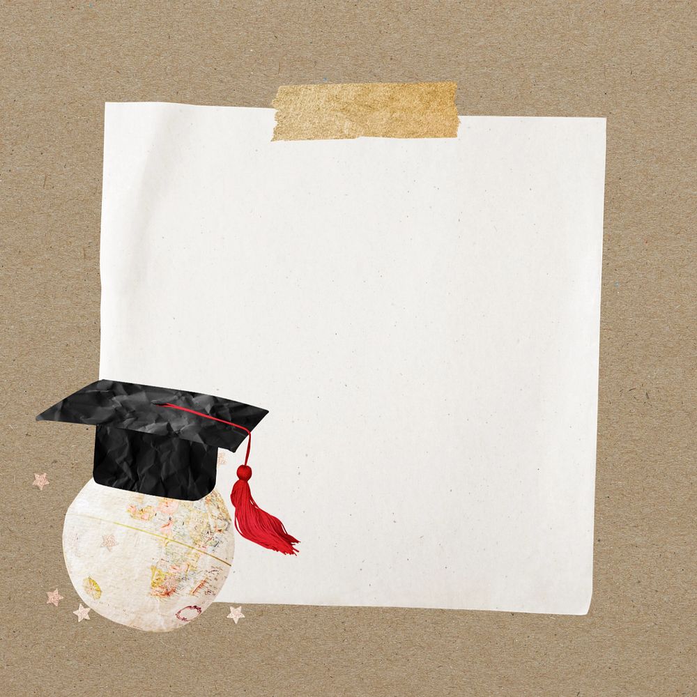 Graduate globe, note paper remix, editable design