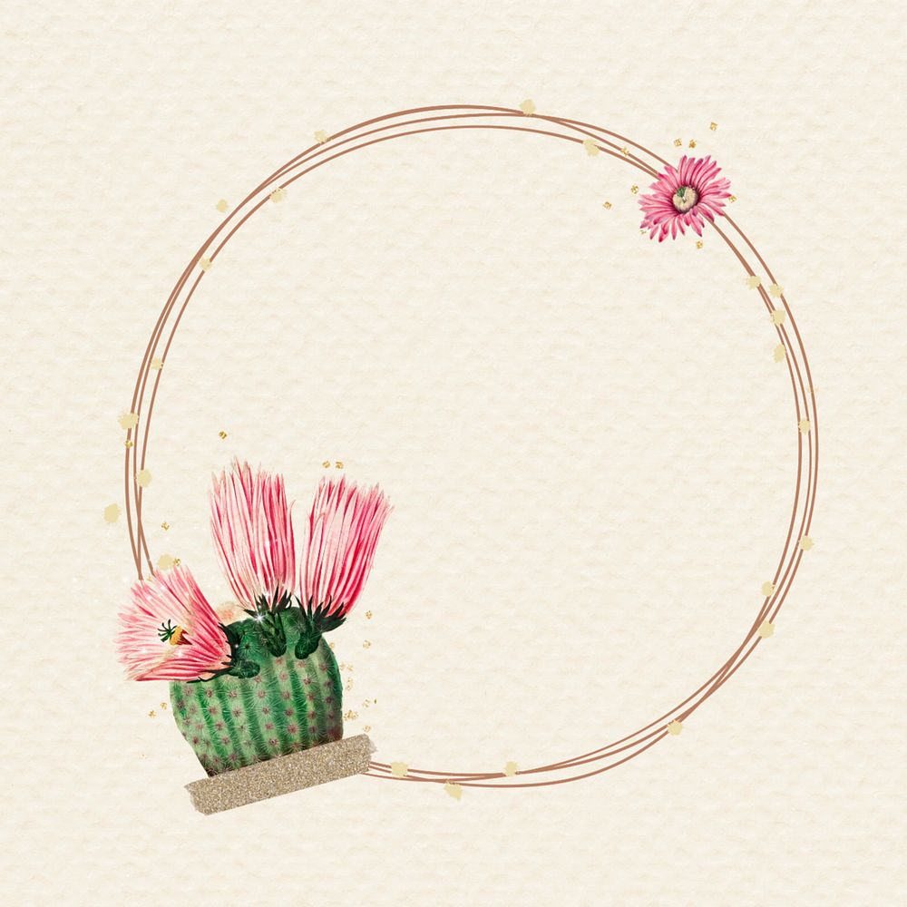 Cactus flower frame, creative remix, editable design