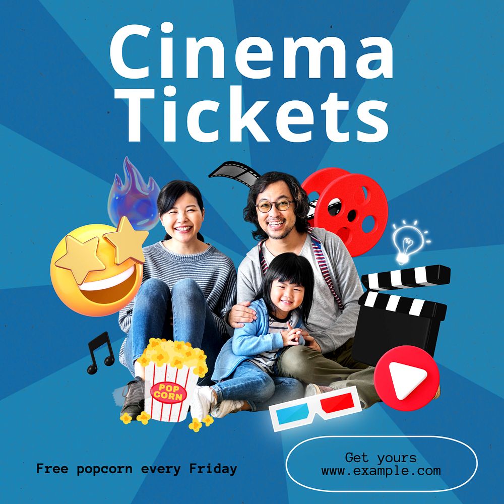 Cinema tickets Facebook post template, editable design