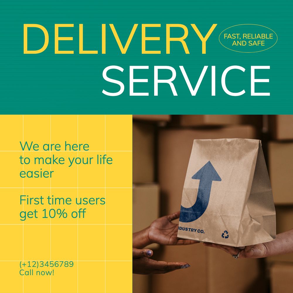 Delivery service Instagram post template, editable text