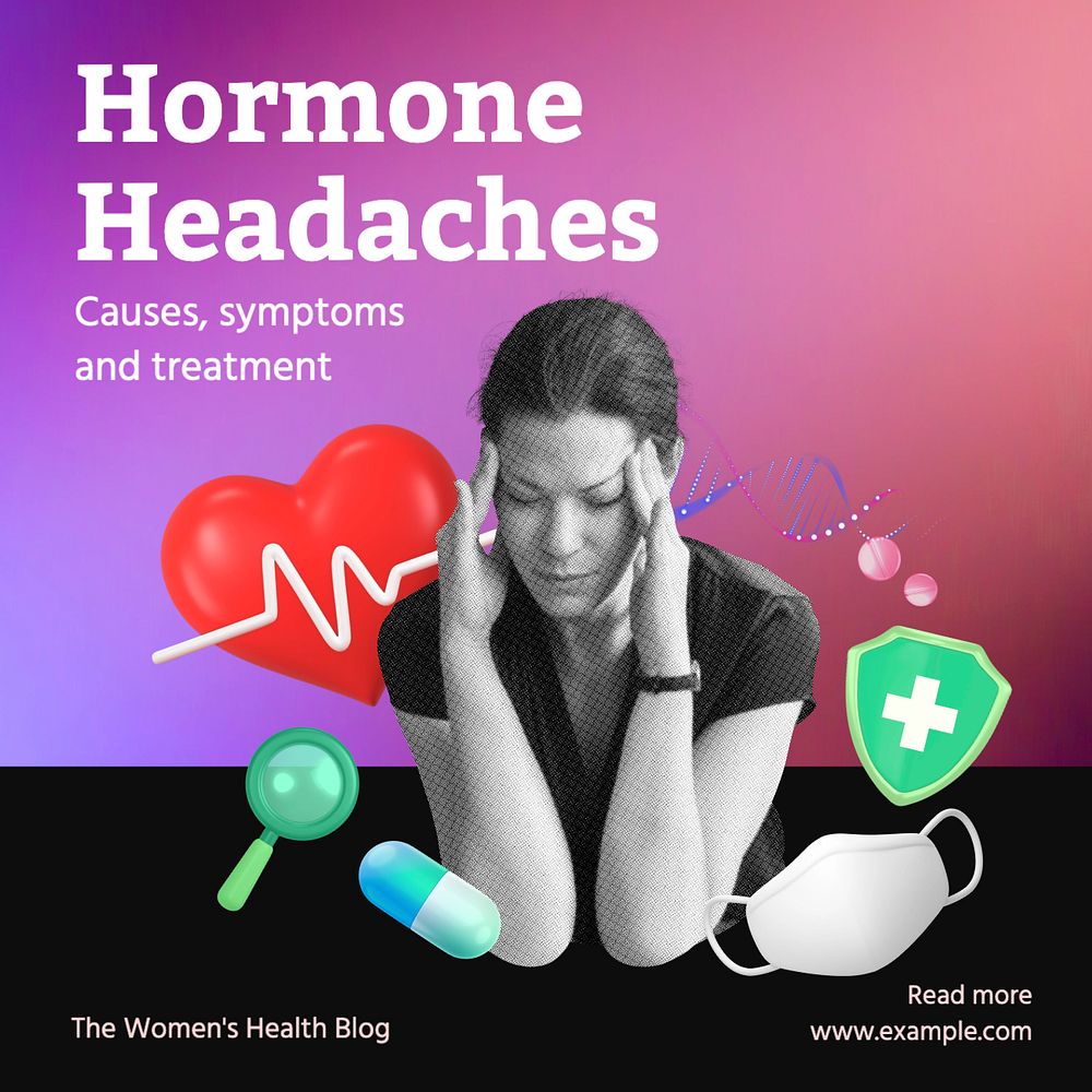 Hormone headaches Facebook post template, editable design