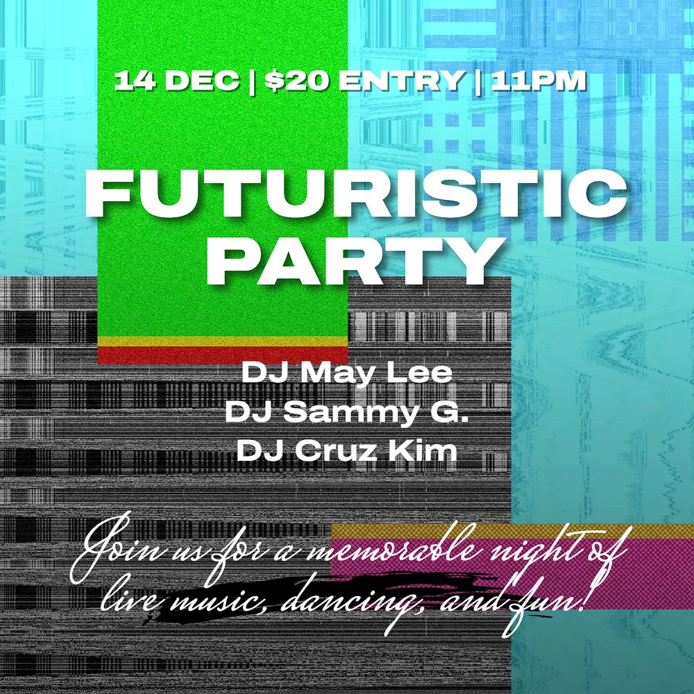 Futuristic party Instagram post template, editable text