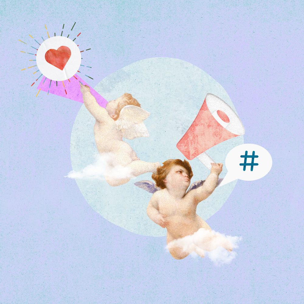 Vintage Valentine's cupids marketing collage remix editable design