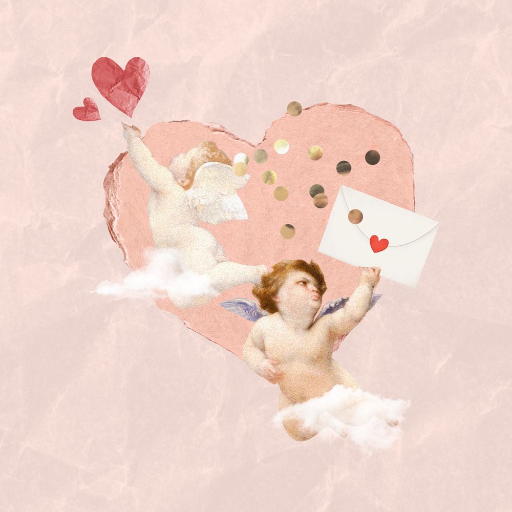 Vintage cherubs Valentine's Day collage remix editable design