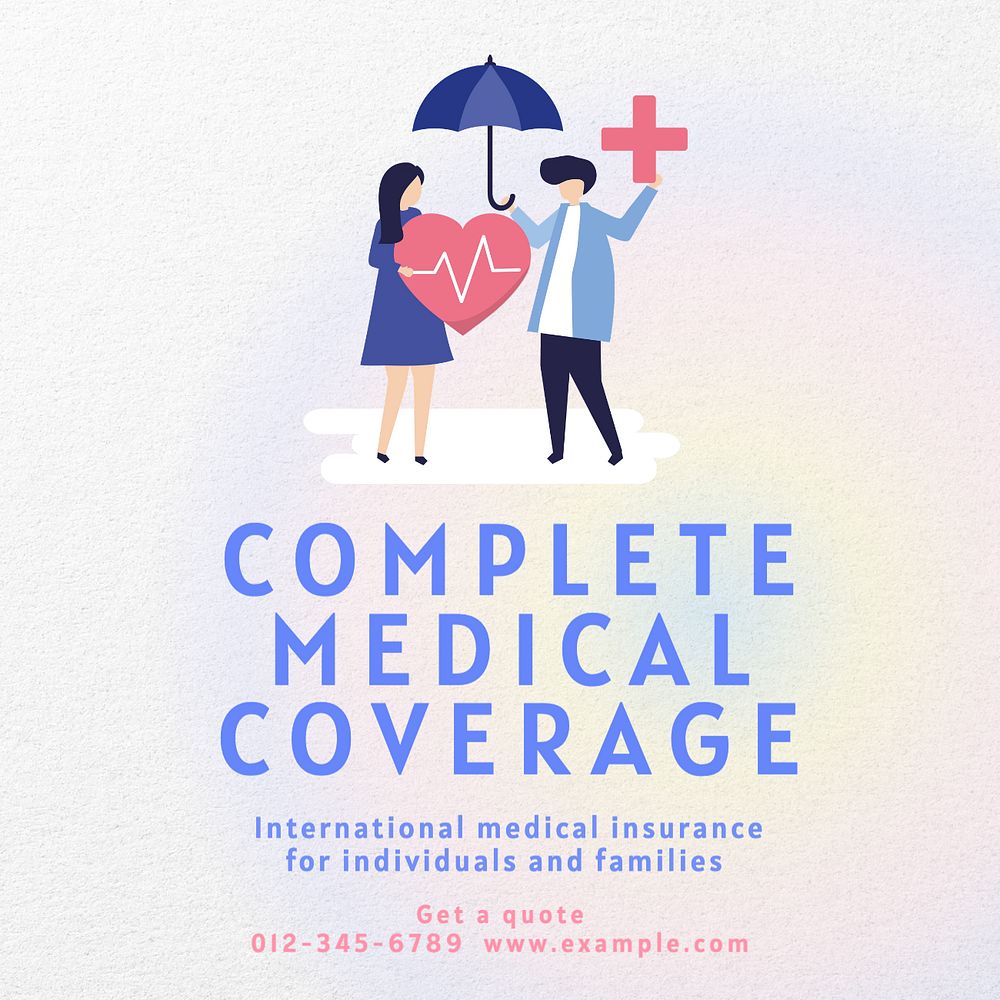 Medical insurance Instagram post template, editable text