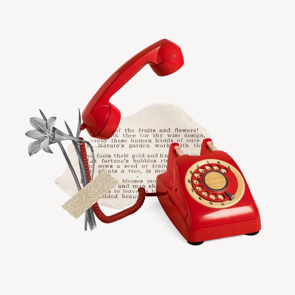 PNG Retro red telephone, ripped paper design