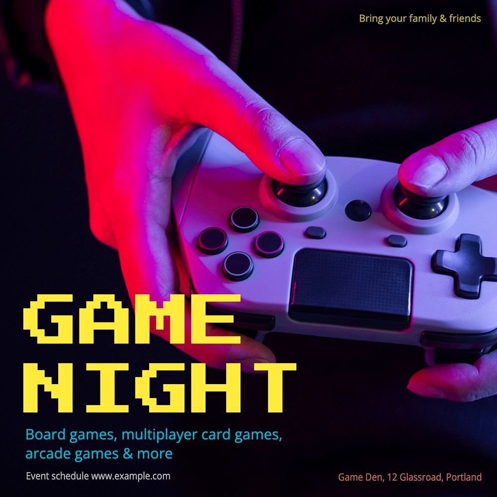 Game night Instagram post template, editable text