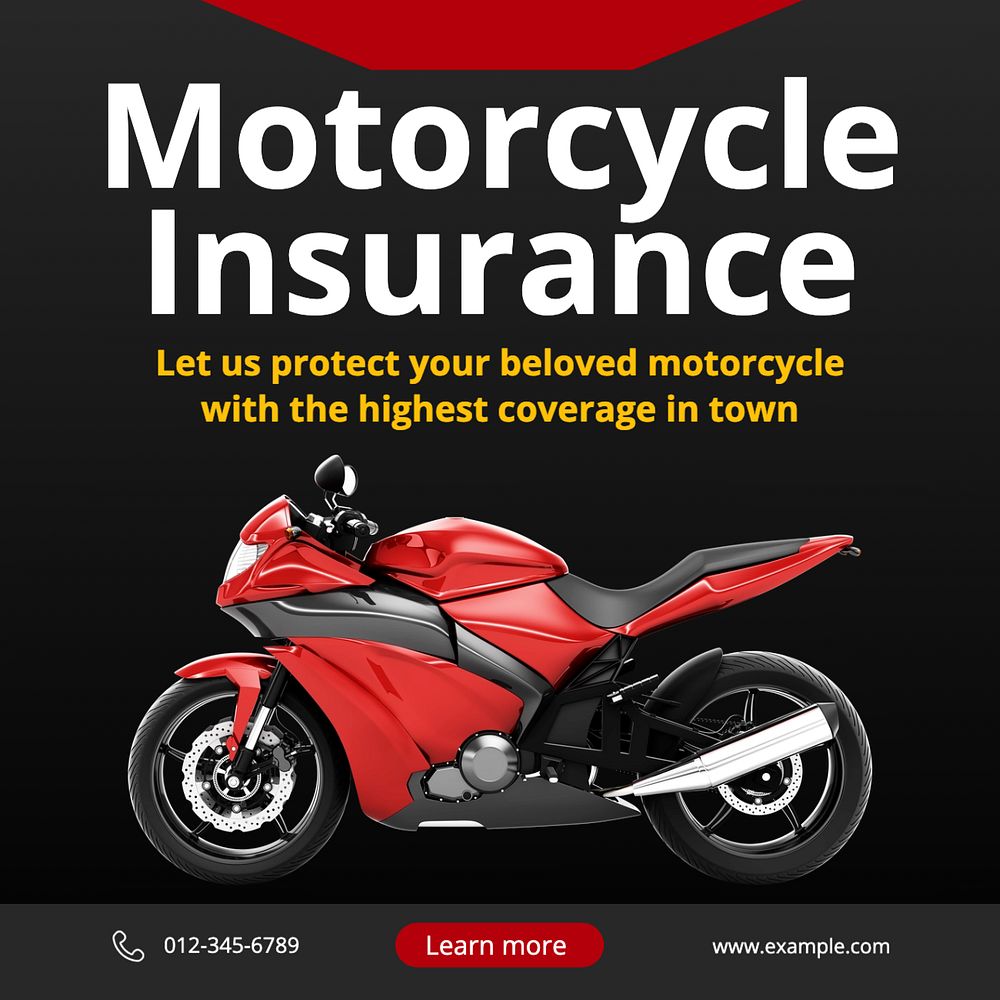 Motorcycle insurance Instagram post template, editable text