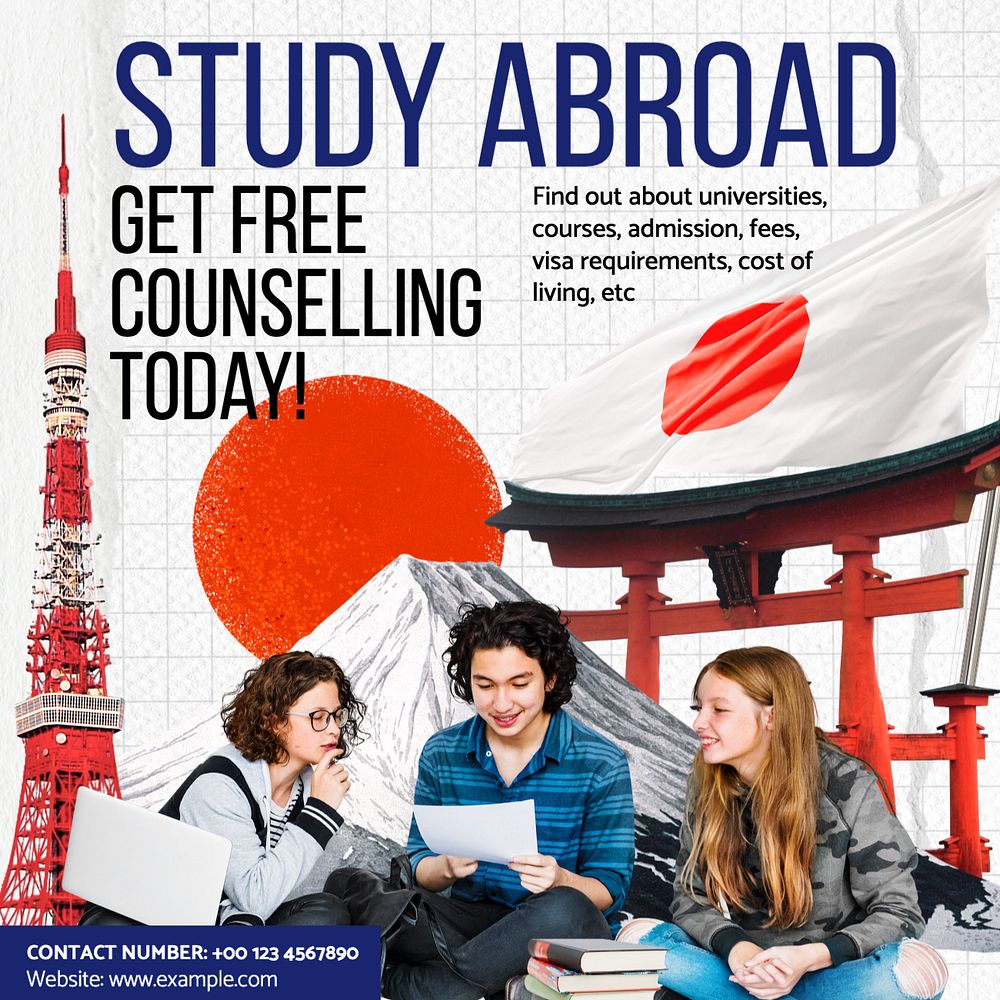 Study abroad counselling Instagram post template, editable text