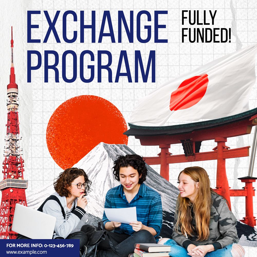 Exchange program Instagram post template, editable text