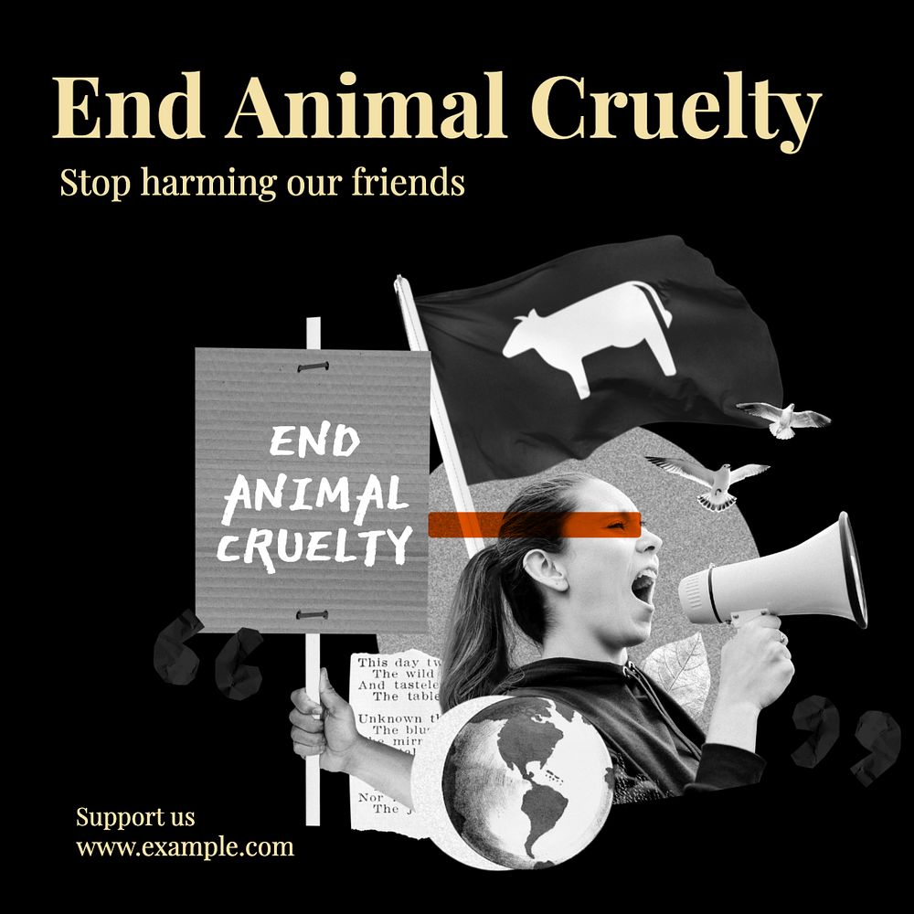 End animal cruelty Instagram post template, editable text