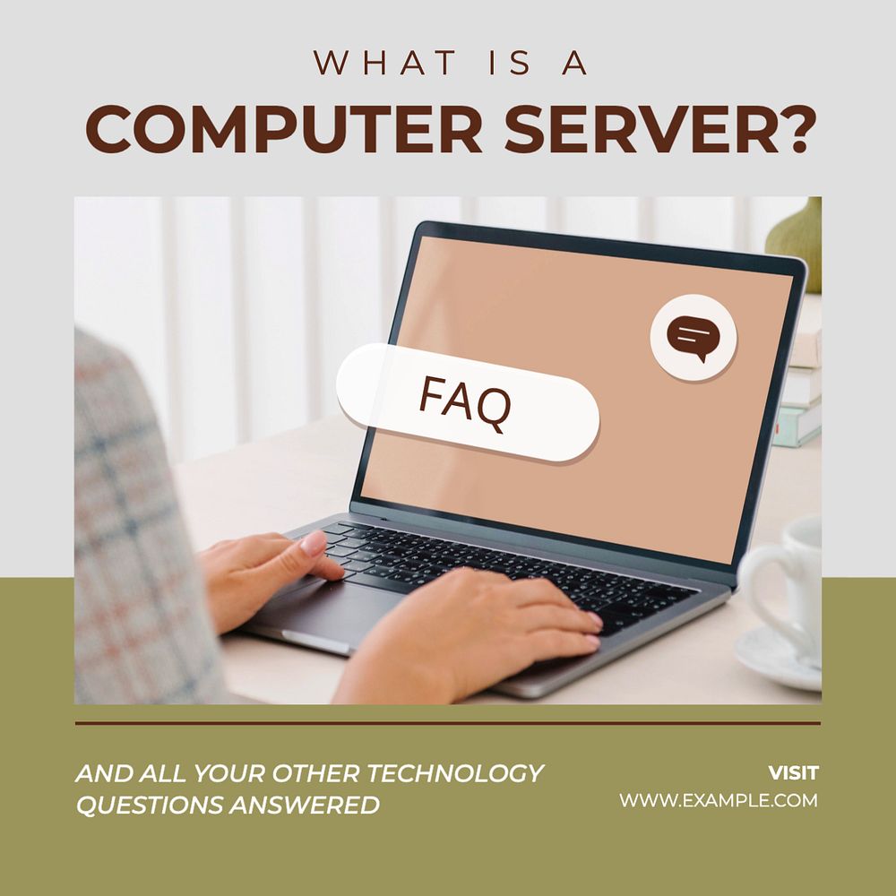 Computer server Instagram post template, editable text