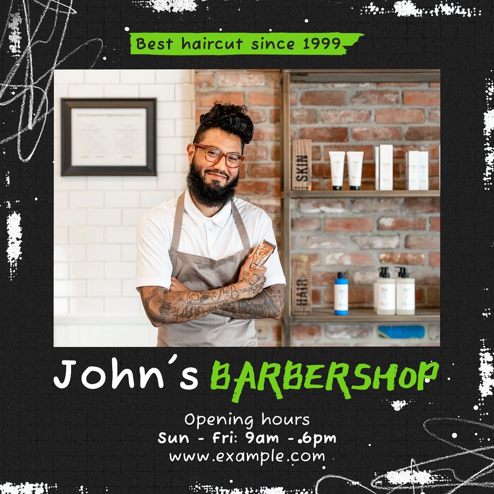 Barber shop Instagram post template, editable text