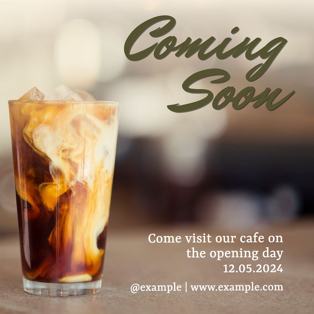 Cafe opening post template, editable social media design