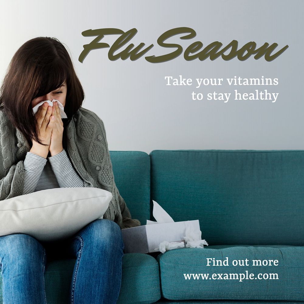 Flu season post template, editable social media design