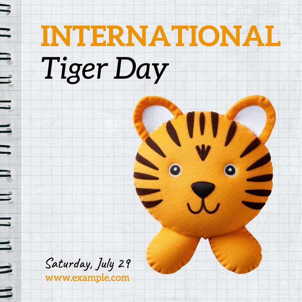 Tiger day Instagram post template, editable design