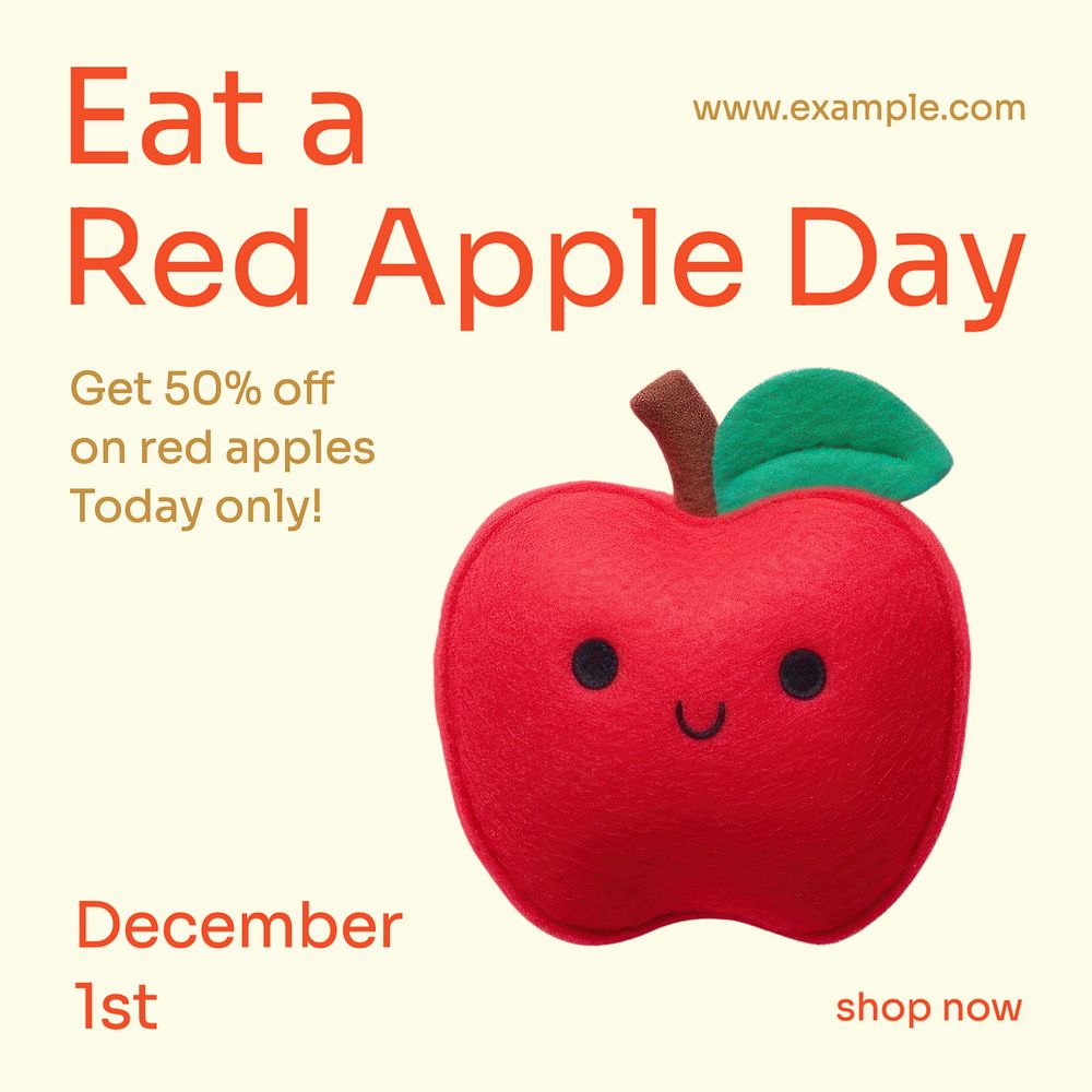 Red apple day Instagram post template, editable text