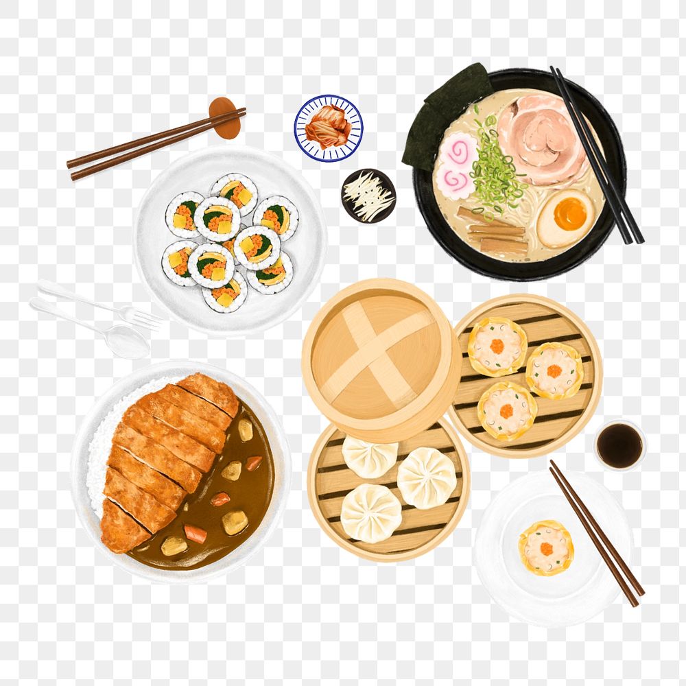 Asian cuisine, food png illustration, editable design