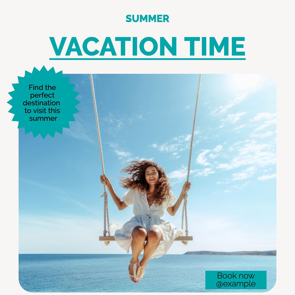 Vacation time Instagram post template, editable text