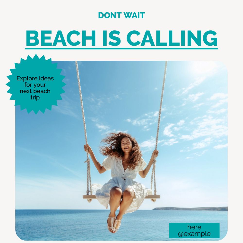 Beach is calling Instagram post template, editable text