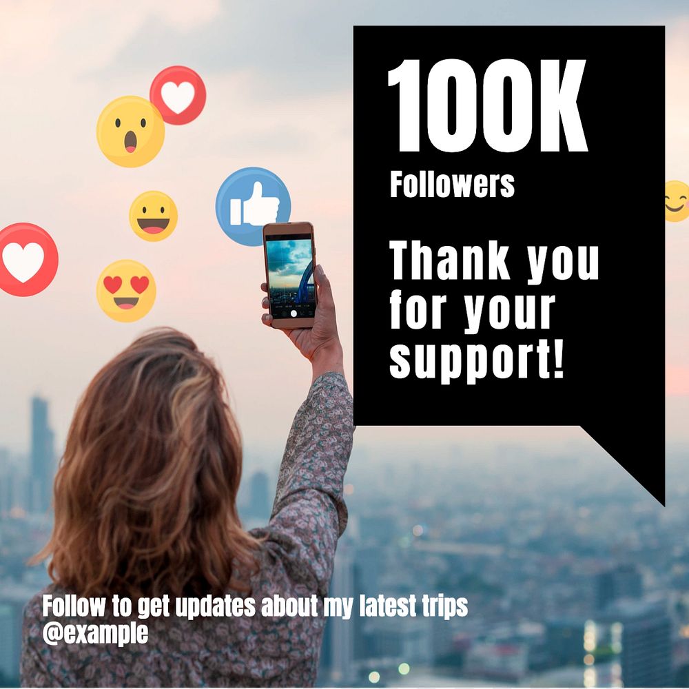 Thank followers Instagram post template, editable design