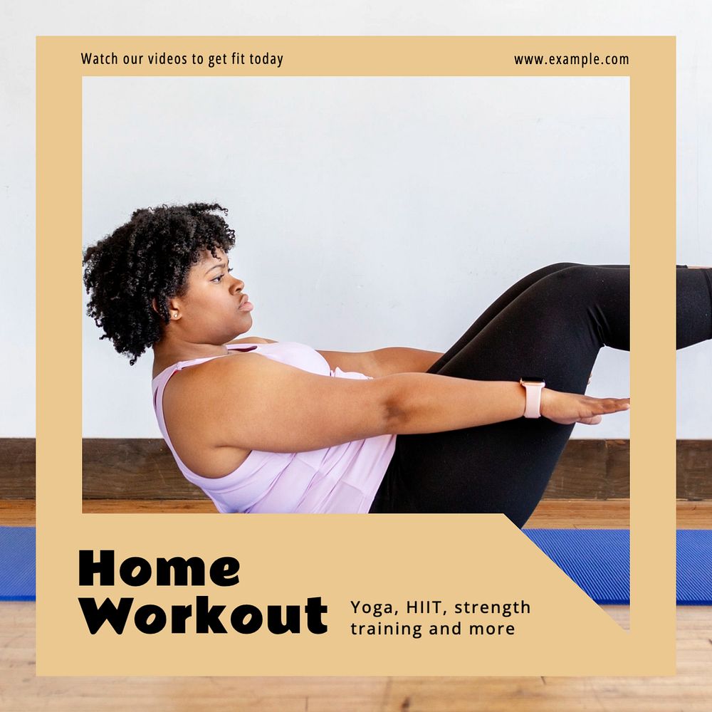 Home workout videos Instagram post template, editable design