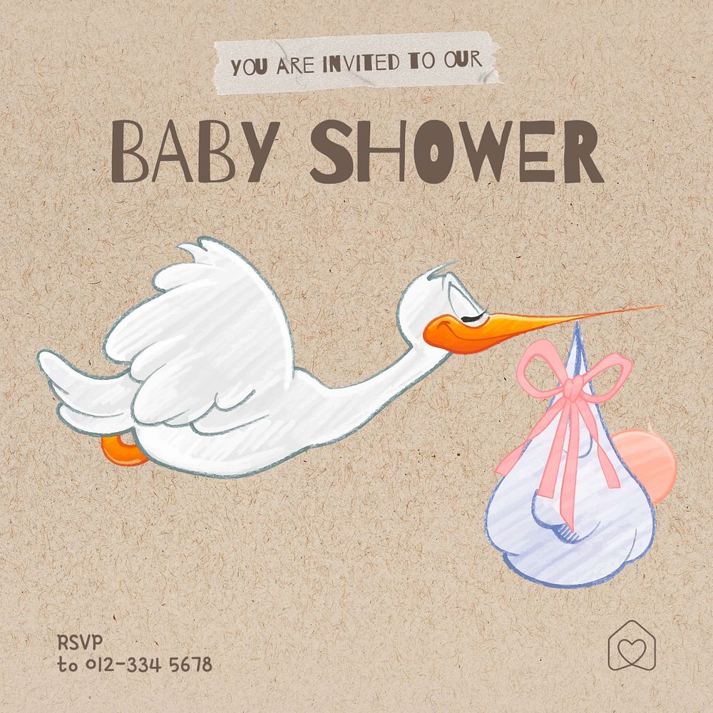 Baby shower Instagram post template, editable text