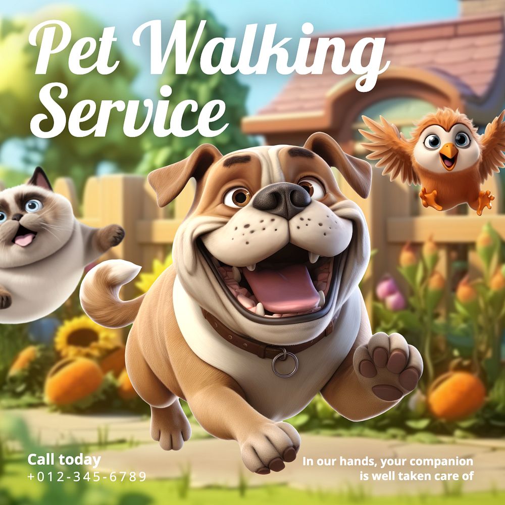 Pet walking service Instagram post template, editable text