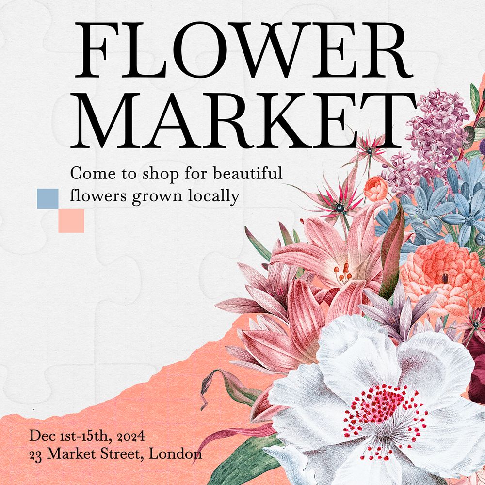 Flower market Instagram post template, editable design