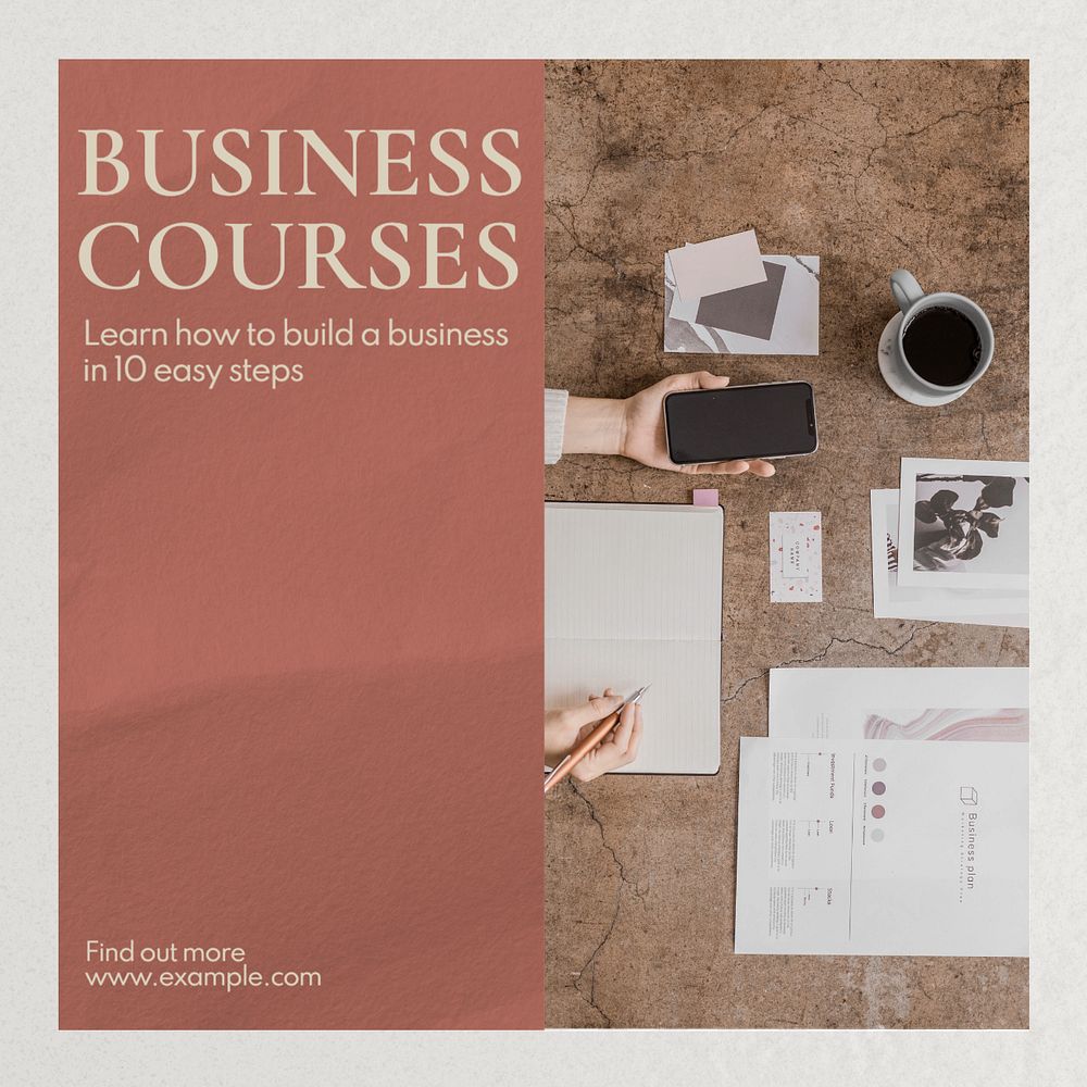 Business courses Facebook post template, editable design