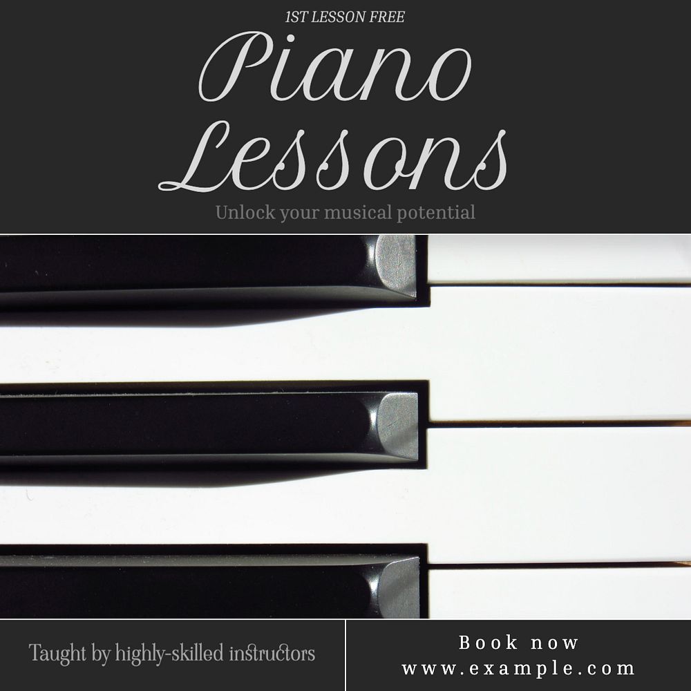 Piano lessons Facebook post template, editable design