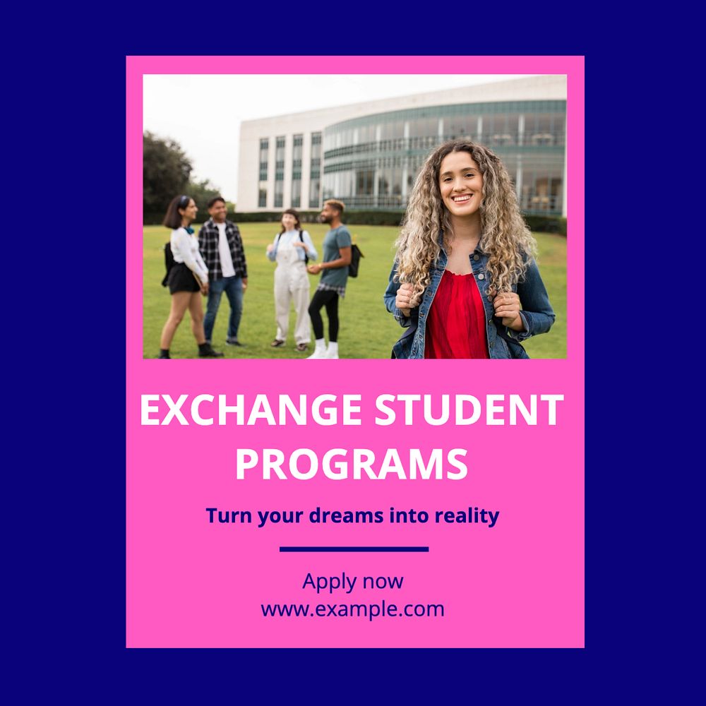 Exchange student programs Instagram post template, editable text