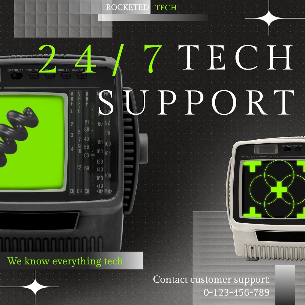 24/7 tech support Instagram post template, editable text