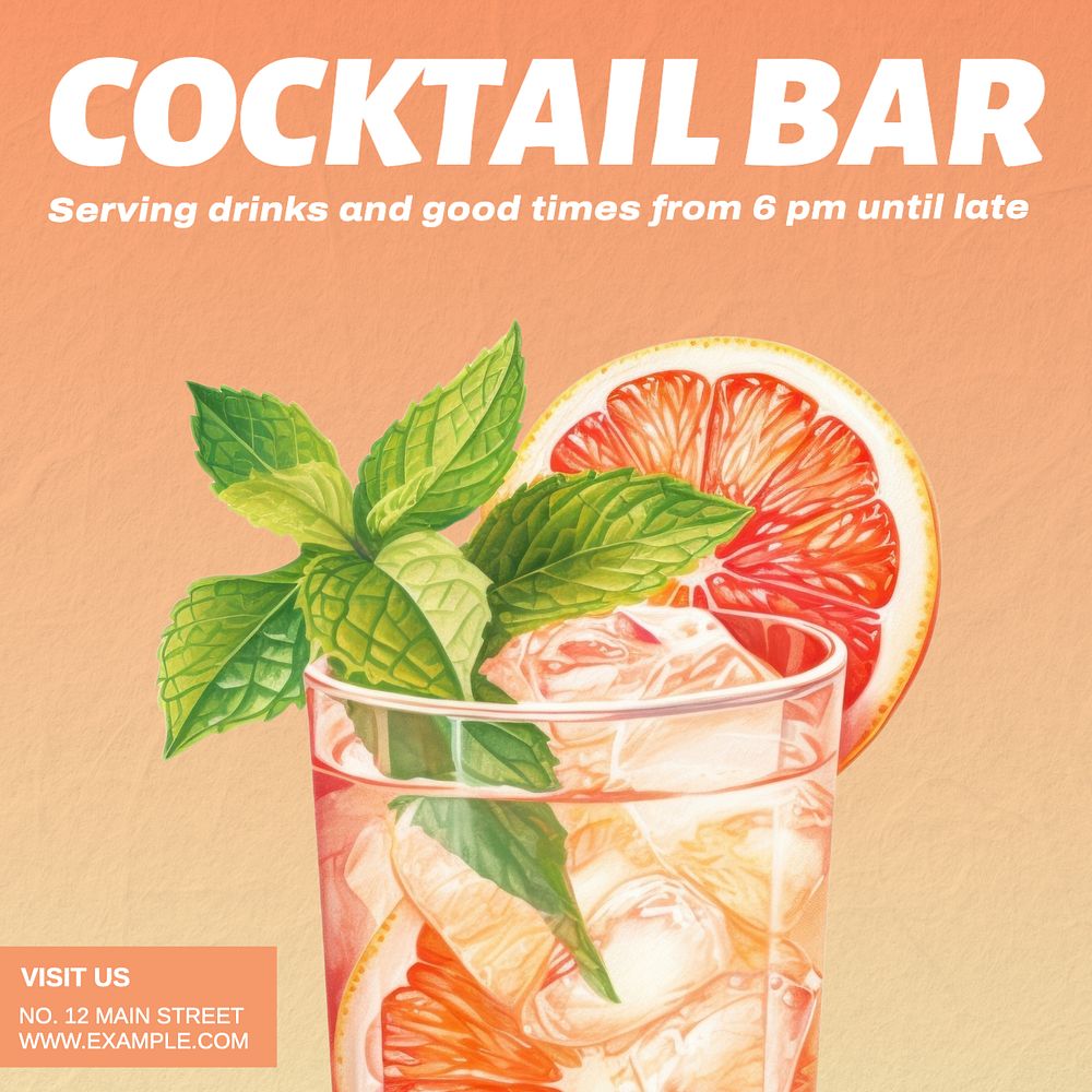 Cocktail bar Facebook post template, editable design