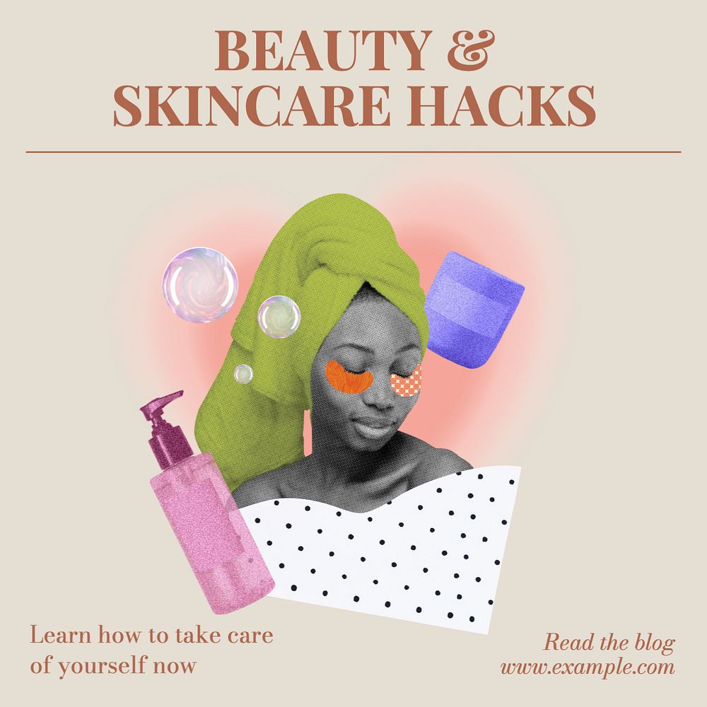 Beauty & skincare hacks Instagram post template, editable text