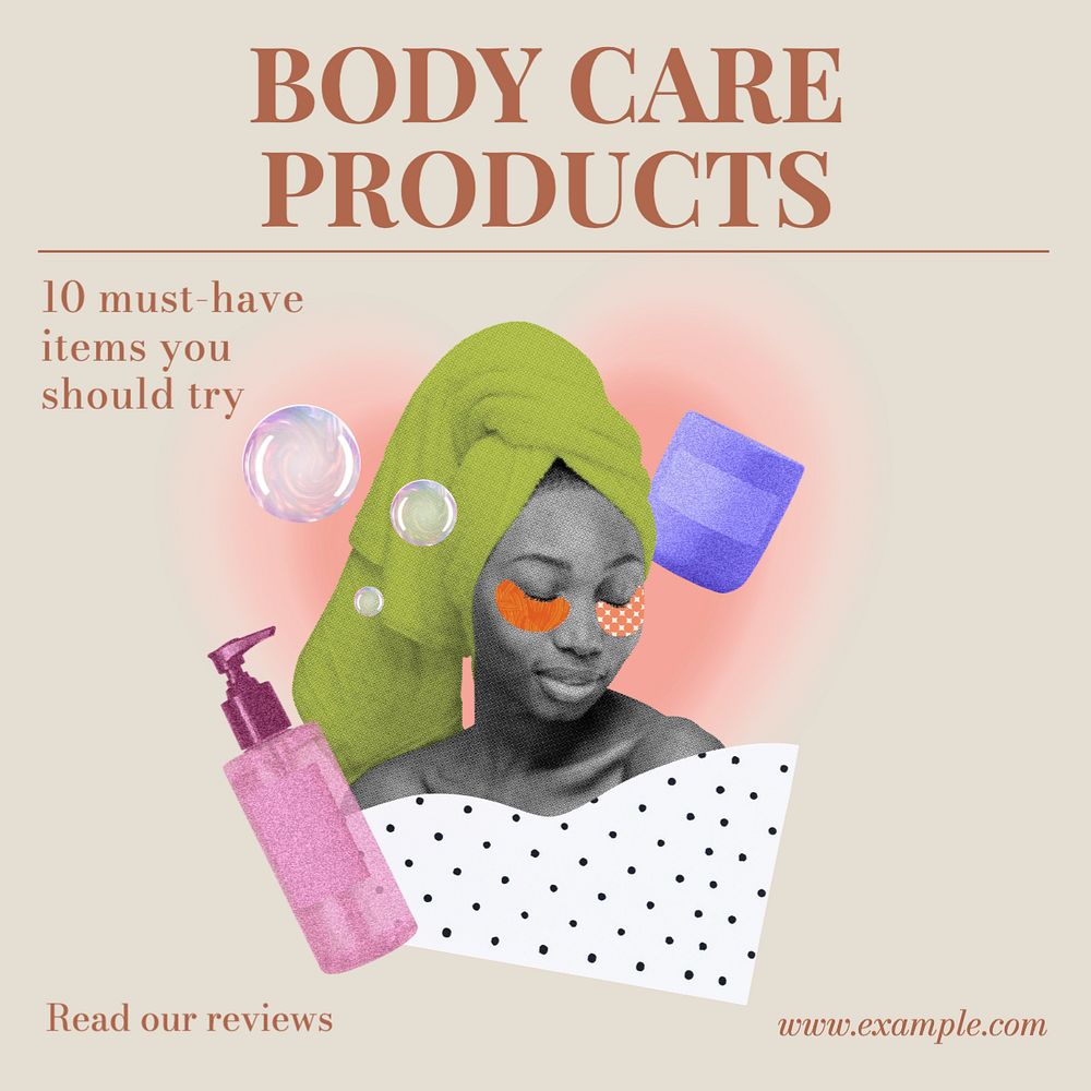 Body care products Instagram post template, editable text