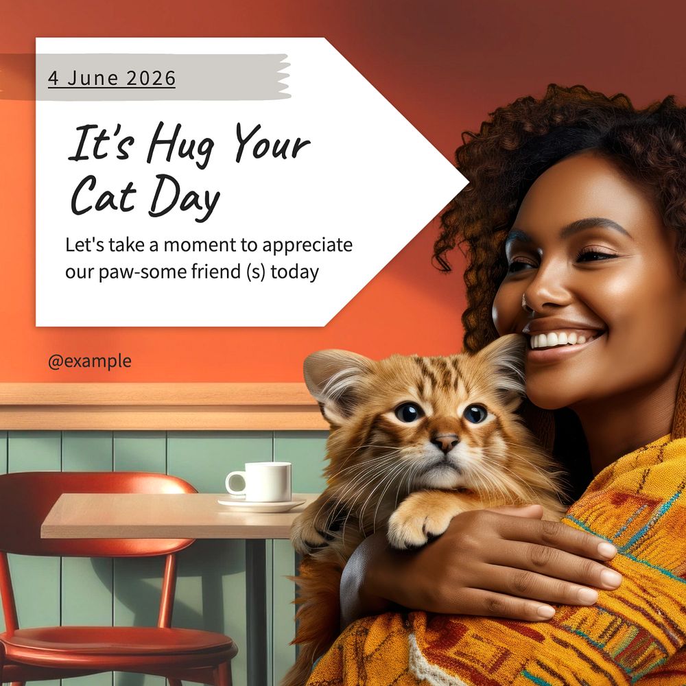 Hug your cat day Instagram post template, editable text