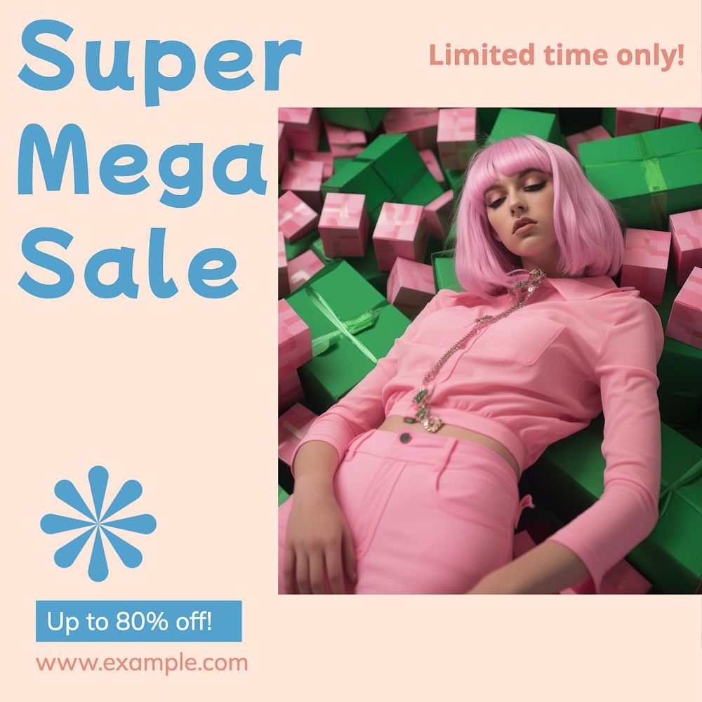 Super mega sale Instagram post template, editable text