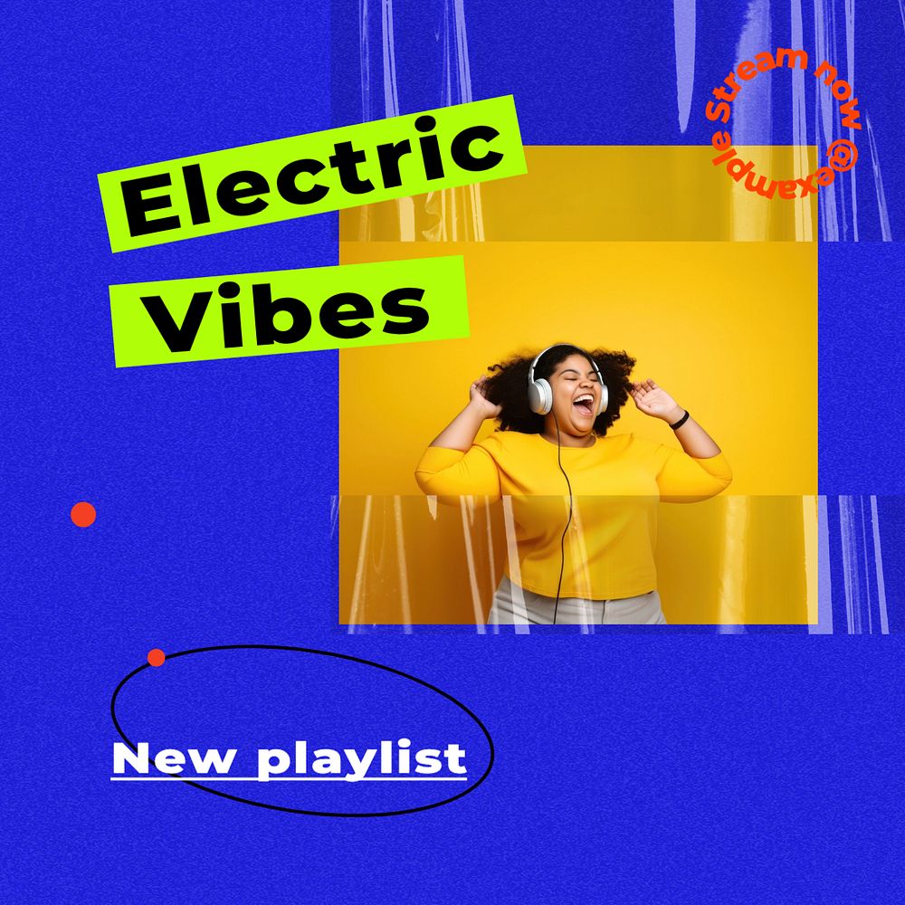 Electric vibes playlist Instagram post template, editable text